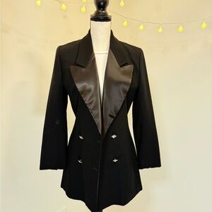 🌾 Anne Klein ll Double Breasted Black Satin-Lapel Blazer- Large Jeweled Buttons